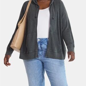 Women's Gray zip front waffle texture Hoodie by Terra and sky